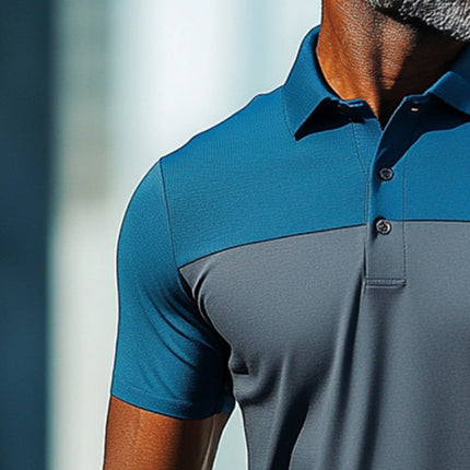 Men's Athletic Polo Shirt | Patchwork Design | Quick-drying Breathable Fabric | Moisture-wicking for Sports & Casual Wear | Short Sleeves | Classic Collar | Available in Sizes S to XXXL | Golf & Gym Apparel