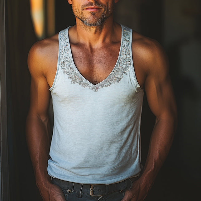Men's Summer V-neck Tank Top | Cotton Embroidered Sleeveless Shirt | Casual Beachwear | Breathable Fabric | Comfortable & Stylish | Available in S-3XL | Easy Care