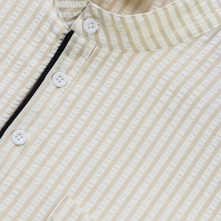 Men's Contrast Striped Shirt | Stand Collar | Short Sleeve | Versatile Style | Casual to Formal Wear