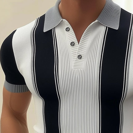 Men's Business Casual Polo Shirt | Black and White Knit | Short Sleeve | Comfortable Fit | Cotton-Polyester Blend | Tailored Professional Look | Versatile Office and Casual Wear | Sizes S to 3XL