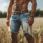 Men's Denim Shorts | Western Cowboy Style | Summer Tassel Design | Rugged Durable Fabric | Breathable Cool Fit | Casual Relaxed Aesthetic | Multiple Sizes S-3XL | Festival Fashion | Unique Modern Wardrobe Must-Have