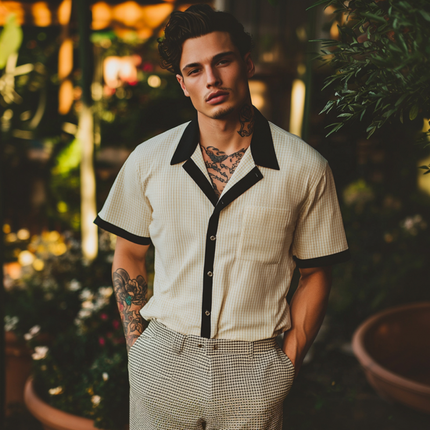 Men's Short Sleeve Shirt | Cotton Blend | Plaid Patchwork Design | Slim Fit | Casual Shirt | Breathable & Comfortable | Stylish Button-Down | Easy Care | Multiple Sizes | Perfect for Everyday Wear