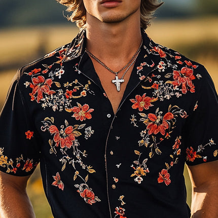 Men's Casual Printed Short Sleeve Lapel Shirt | Cotton Polyester Blend | Vibrant Unique Design | Comfortable Breathable Fit | Classic Lapel Collar | Regular Fit