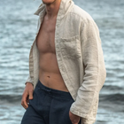Men's Waffle Knit Hooded Long Sleeve Shirt | Solid Color Casual Top | Relaxed Fit | Soft & Warm Fabric | Versatile Everyday Wear | Sporty Hood | Ribbed Cuffs | Ideal for Layering | Comfortable Fashion
