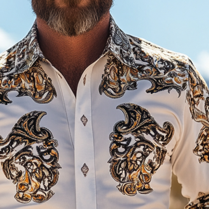 Men's Western Cowboy Style Shirt | Retro Vintage Print | Long Sleeve | Lapel Collar | Casual Wear | High-Quality Cotton Blend | S to 3XL | Ideal for Country Festivals | Breathable & Durable | Timeless Design