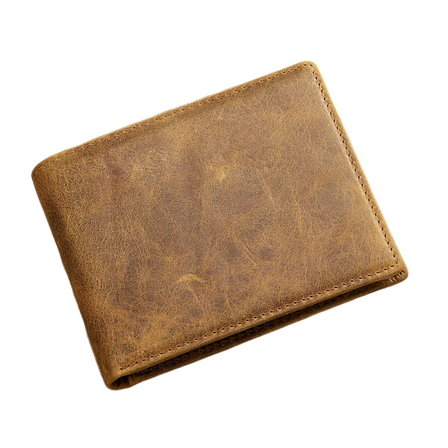 Men's Bi-Fold Wallet | Vintage Top Layer Cowhide Leather | Compact Short Design | Multiple Card Slots | Classic Stitching | Rich Patina Finish | Sleek Brown, Black, Tan | Durable & Stylish Accessory