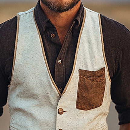 Men's Western Cowboy Vest | V-Neck Single Breasted | Cotton Polyester Blend | Classic Button Closure | Casual & Formal Outerwear | Sizes S-3XL