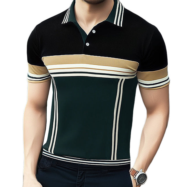 Men's Summer Business Polo Shirt | Colorblock Knitted | Short Sleeve | Classic Collar | Breathable Moisture-Wicking Fabric | Casual Office Wear | Sizes S-3XL | Fashionable Summer Top