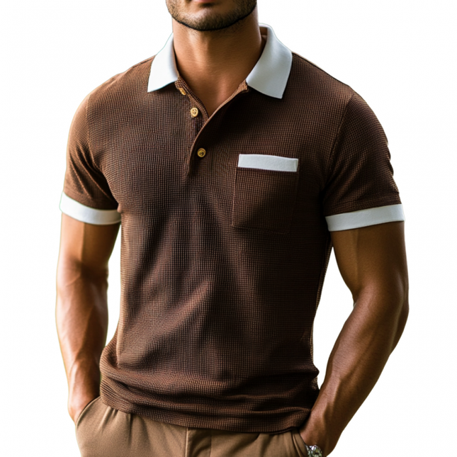 Men's Polo Shirt | Slim Fit | Short Sleeve | Cotton Blend Waffle Texture | Colorblock Design | Lapel Collar | Casual & Versatile | Breathable & Comfortable | Outdoor & Weekend Style