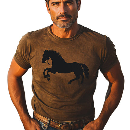 Men's Western Cowboy Style T-Shirt | Printed Crew Neck | Short Sleeve | Cotton Spandex Blend | Versatile Casual Top | Classic Design | Available in Various Sizes | Bold Cowboy Motifs