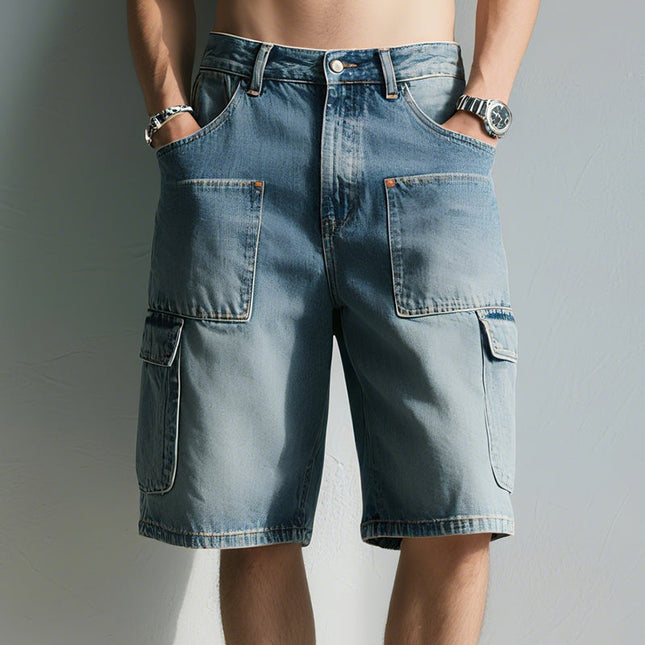 Men's Retro Style Washed Denim Shorts | Loose Fit | 100% Cotton | Vintage Casual Look | Adjustable Waistband | Comfortable Everyday Wear | Beach & Festival Ready | Sizes S-3XL | Spring Summer Fashion