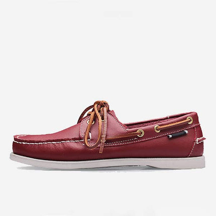 Men's Leather Moc-Toe Boat Shoes | 360° Lacing System | Rustproof Eyelets | Contrast Stitching | Flexible Outsole | Casual Cool Style | Timeless Appeal