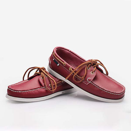 Men's Leather Moc-Toe Boat Shoes | 360° Lacing System | Rustproof Eyelets | Contrast Stitching | Flexible Outsole | Casual Cool Style | Timeless Appeal