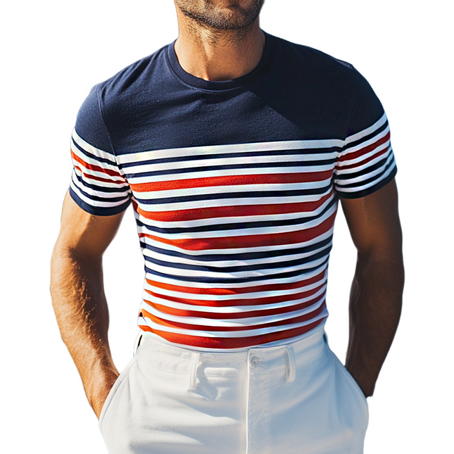 Men's Retro Striped T-Shirt | Casual Slim Fit | Short Sleeve Round Neck | Elastic Cotton Blend | Breathable & Moisture-Wicking | S-3XL | Ideal for Spring & Summer | Versatile Everyday Wear