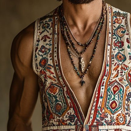 Men's Vest | Retro Ethnic Style | Geometric Print | Linen | Collarless | Sleeveless | Casual Wear | Comfortable & Breathable | Lightweight | Ideal for Spring & Summer | Versatile Layering | Fashionable Outerwear