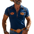 Men's Casual Polo Shirt | Cotton Blend | Western Embroidery | Slim Fit | Short Sleeves | Spring Summer Fashion | Cowboy Style | Classic Polo Collar | Lightweight & Stretchy | Breathable & Soft