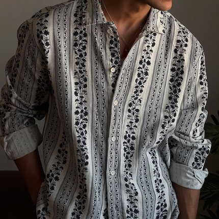 Men's Long Sleeve Casual Shirt | Fashion Print Lapel | Breathable Fabric | Stylish Design | Multiple Sizes | Versatile for Daily Wear & Social Events