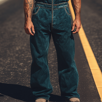 Men's Retro Western Cowboy Denim Jumpsuit | Summer Fashion | Embroidered Design | High-Quality Lightweight Fabric | Snap Buttons | Practical Pockets | Classic Style | All-Day Comfort
