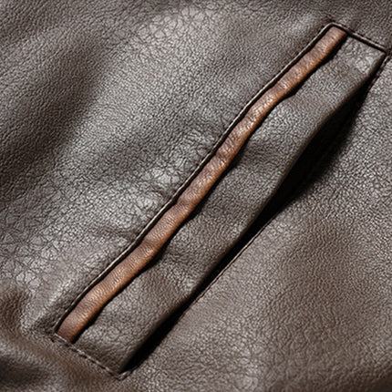 Men's Genuine Leather Bomber Jacket | Double Collar | Front Zip Closure | Brown | Sizes M-3XL | Long Sleeve | Multiple Pockets | Classic Pilot Style | Waist Length | Winter Fall Outerwear