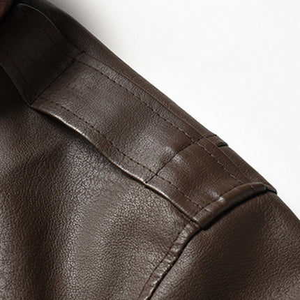 Men's Genuine Leather Bomber Jacket | Double Collar | Front Zip Closure | Brown | Sizes M-3XL | Long Sleeve | Multiple Pockets | Classic Pilot Style | Waist Length | Winter Fall Outerwear