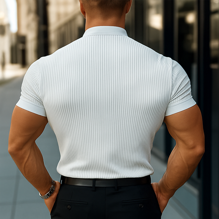 Men's Short Sleeve Shirt | Stand Collar | Solid Striped Pattern | Casual Style | Lightweight | Breathable Fabric | Versatile with Jeans & Chinos | Perfect for Semi-Formal & Casual Outings