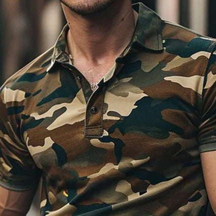 Men's Polo Shirt | Casual Camo Print | Cotton Blend | Lapel Collar | Short Sleeve | Comfortable & Breathable | Versatile Styling | Easy Care | Various Sizes Available for Casual & Smart-Casual Wear