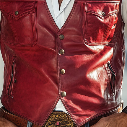 Men's Leather Vest | Summer Western Cowboy Style | Premium Quality | Solid Pattern | Lightweight & Breathable | Button Front Closure | Multiple Pockets | Durable & Stylish | Classic Western Design
