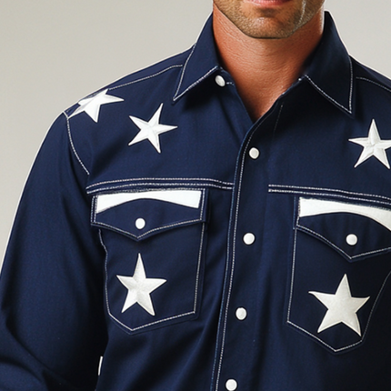 Men's Vintage Western Cowboy Shirt | Star Embroidered Lapel | Long Sleeve | High-Quality Cotton | Tailored Fit | Available in S to 3XL | Ideal for Casual & Western-Themed Events | Classic Charm & Modern Comfort