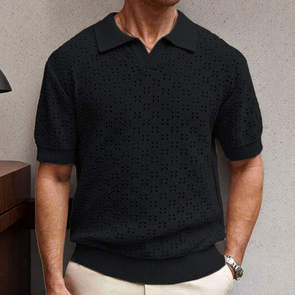 Men's Short Sleeve Polo Shirt | Knitted Texture | Solid Color | Breathable & Durable Fabric | Classic Collar | Tailored Fit | Versatile Casual & Semi-Formal Wear