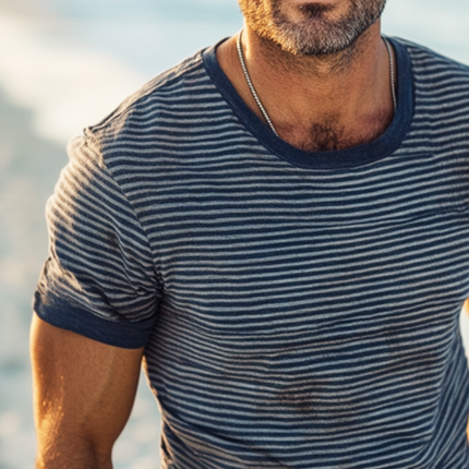 Men's Retro Casual T-Shirt | Shabby Striped Print | Round Neck | Short Sleeve | Cotton Comfort | Vintage Style | Breathable Fabric | Versatile Spring Summer | Available in S to 3XL Sizes