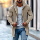 Men's Mid-Length Knit Cardigan | Stand Collar | Solid Striped Design | Button-Up Front | Long Sleeves | Ribbed Cuffs | Regular Fit | S-3XL Sizes | Premium Knit Fabric | Casual & Office Wear | Outerwear Sweater
