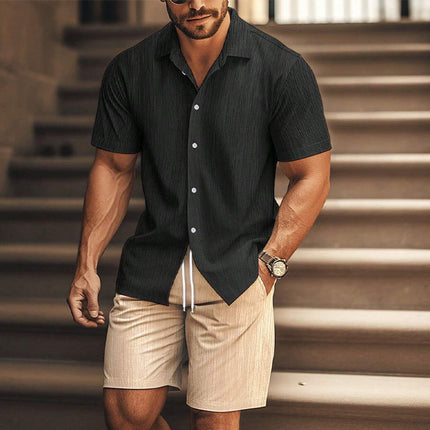Men’s Summer Two-Piece Set | Casual Contrast Color | Short Sleeve Shirt & Shorts | Lightweight Breathable Fabric | Fashionable Outfit for Beach & Weekend | Comfortable & Stylish | Relaxed Fit | Trendy Men's Apparel