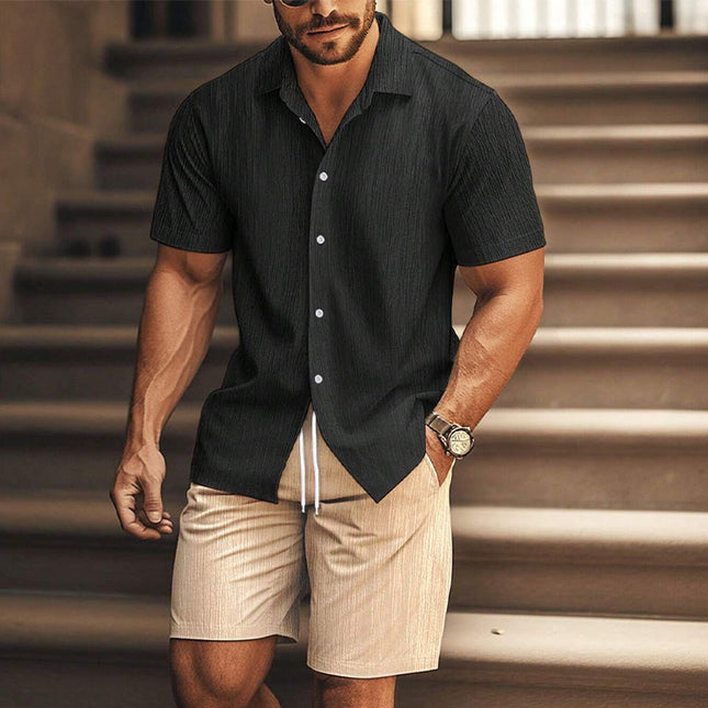 Men’s Summer Two-Piece Set | Casual Contrast Color | Short Sleeve Shirt & Shorts | Lightweight Breathable Fabric | Fashionable Outfit for Beach & Weekend | Comfortable & Stylish | Relaxed Fit | Trendy Men's Apparel