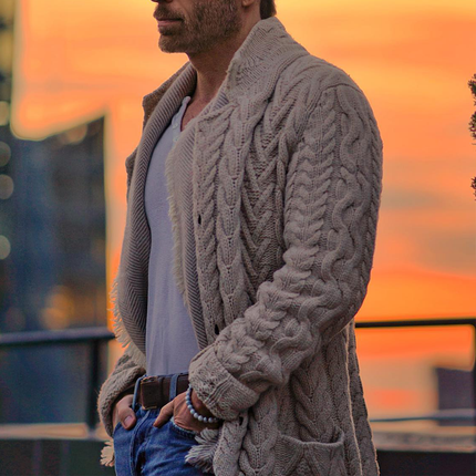 Men's Vintage Cable Knit Stand Collar Cardigan | Single Breasted Button Closure | High Quality Knit | Long Sleeve Loose Fit | Classic Style for Spring, Fall, Winter | Versatile Daily Wear Sweater