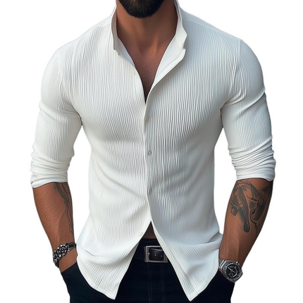 Men's Casual Shirt | Solid Color | Stand Collar | Long Sleeve | Cotton Polyester Blend | Versatile Wardrobe Essential | Sophisticated Style | Variety of Sizes | Easy Pairing | Comfortable & Trendy