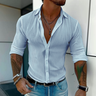 Men's Long Sleeve Striped Lapel Shirt | Solid Color | Button-Up Closure | Versatile Fit | High-Quality Fabric | Casual to Semi-Formal Wear | Multiple Sizes