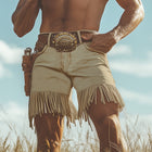 Men's Western Fringe Denim Shorts | Summer Fashion | Relaxed Fit | Mid-Thigh Length | Casual Adventure Wear | Music Festivals | Multiple Sizes | Machine Washable | Comfortable & Durable