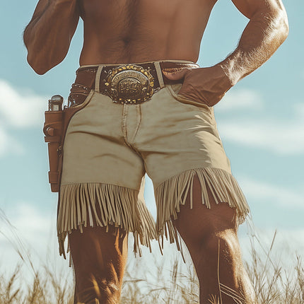 Men's Western Fringe Denim Shorts | Summer Fashion | Relaxed Fit | Mid-Thigh Length | Casual Adventure Wear | Music Festivals | Multiple Sizes | Machine Washable | Comfortable & Durable
