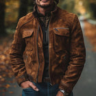Men's Vintage Suede Jacket | Stand Collar | Zip-Up | Long Sleeve | Premium Suede | Casual & Semi-Formal | Soft & Durable Fabric | Full-Length Front Zipper | Pockets with Secure Closure | Interior Lining | Classic Design