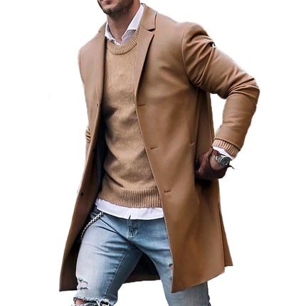 Men's Mid-Length Fitted Coat | Notch Lapel | Single Breasted | Polyester | Long Sleeve | No Lining | Casual Business Vintage Style | Fall Winter Spring