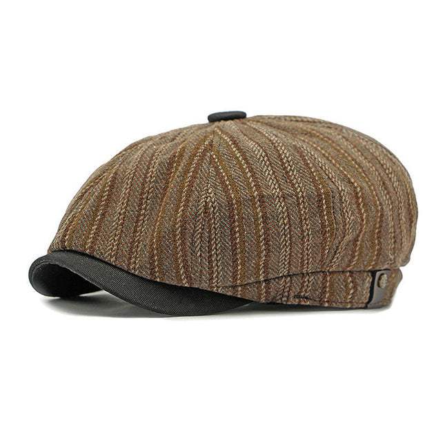 Men's Vintage Bohemian Striped Newsboy Cap | Cotton Linen Blend | Adjustable Fit | Classic Rounded Crown | Multicolor Striped Design | Stylish Lightweight Hat for Casual or Semi-Formal Outfits