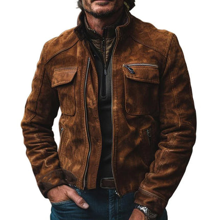 Men's Vintage Suede Jacket | Stand Collar | Zip-Up | Long Sleeve | Premium Suede | Casual & Semi-Formal | Soft & Durable Fabric | Full-Length Front Zipper | Pockets with Secure Closure | Interior Lining | Classic Design