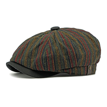 Men's Vintage Bohemian Striped Newsboy Cap | Cotton Linen Blend | Adjustable Fit | Classic Rounded Crown | Multicolor Striped Design | Stylish Lightweight Hat for Casual or Semi-Formal Outfits