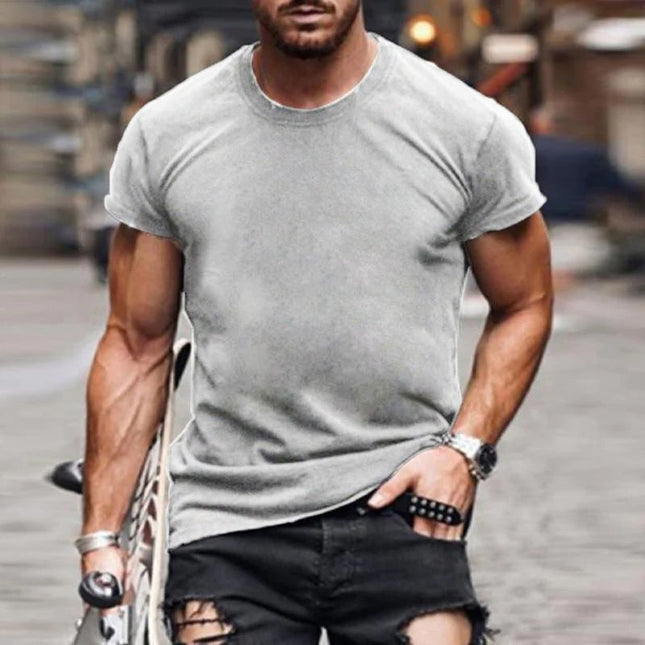 Men's Slim Fit Round Neck Short Sleeve T-Shirt | Solid Color | Casual Cotton Blend | Versatile Spring Summer Top | Ideal for Daily and Sports Wear