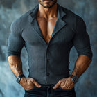 Men's Slim Fit Dress Shirt | Striped Lapel Collar | Long Sleeve | High-Quality Fabric | Smart-Casual Shirt | Breathable Comfortable Fabric | Versatile Office to Casual | Machine Washable