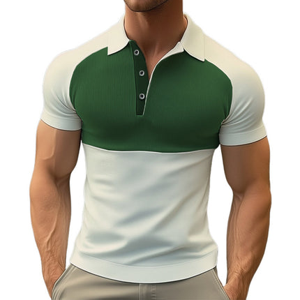 Men's Summer Colorblock Slim Fit Polo Shirt | Business Casual Short Sleeve | Premium Cotton-Polyester Blend | Classic Ribbed Collar | Tailored Professional Look | Sizes S to 3XL