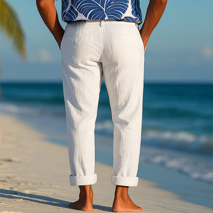 Men's Breathable Linen Beach Trousers | Summer Fashion | Lightweight Casual Pants | Solid Color | Relaxed Fit | Ultimate Comfort | Ideal for Travel & Leisure | Versatile Styling