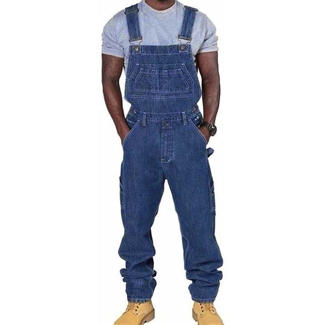 Men's Casual Washed Denim Overalls | Multi-pocket Design | Loose Fit | Adjustable Straps | Washed Vintage Look | Durable Cotton Denim | Functional Details | Versatile Style