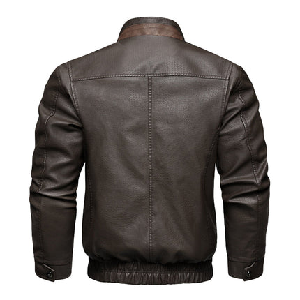 Men's Genuine Leather Bomber Jacket | Double Collar | Front Zip Closure | Brown | Sizes M-3XL | Long Sleeve | Multiple Pockets | Classic Pilot Style | Waist Length | Winter Fall Outerwear