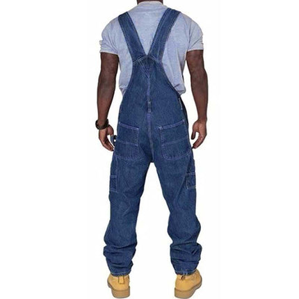 Men's Casual Washed Denim Overalls | Multi-pocket Design | Loose Fit | Adjustable Straps | Washed Vintage Look | Durable Cotton Denim | Functional Details | Versatile Style